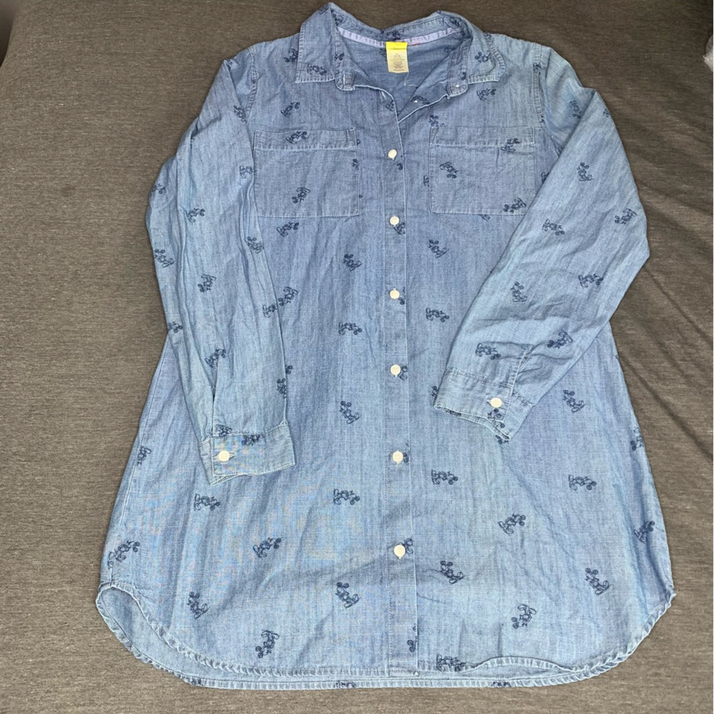 Disney Mickey Mouse Denim Chambray Shirt Dress Cotton Small